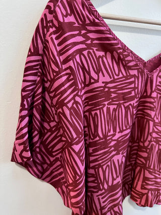 Riley V-Neck Dolman Top - Rose Scribble Modal