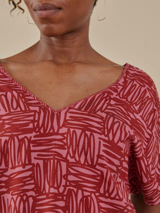 Riley V-Neck Dolman Top - Rose Scribble Modal