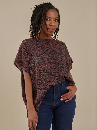 Taylor Drop Shoulder Top - Mocha Scribble Modal