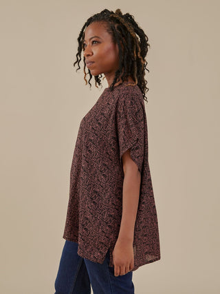 Taylor Drop Shoulder Top - Mocha Scribble Modal