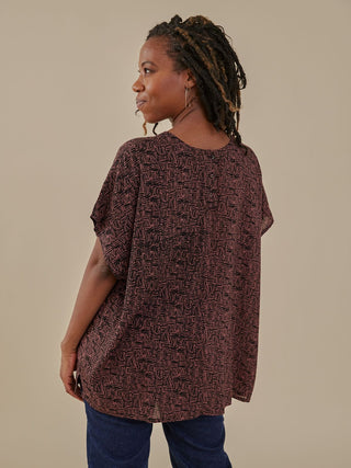 Taylor Drop Shoulder Top - Mocha Scribble Modal