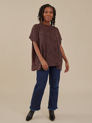 Taylor Drop Shoulder Top - Mocha Scribble Modal
