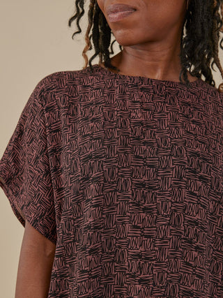 Taylor Drop Shoulder Top - Mocha Scribble Modal