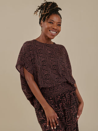 Taylor Drop Shoulder Top - Mocha Scribble Modal