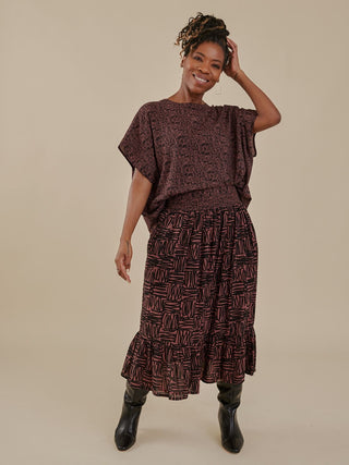 Taylor Drop Shoulder Top - Mocha Scribble Modal