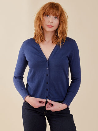 Betty Cardigan - Marine Cotton Cashmere