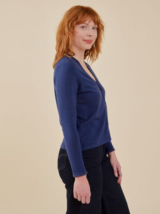 Betty Cardigan - Marine Cotton Cashmere