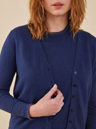 Betty Cardigan - Marine Cotton Cashmere