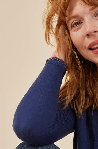 Betty Cardigan - Marine Cotton Cashmere