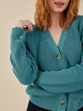 Fisherman Cardigan - Teal