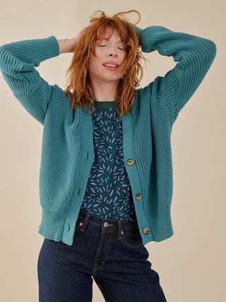 Fisherman Cardigan - Teal