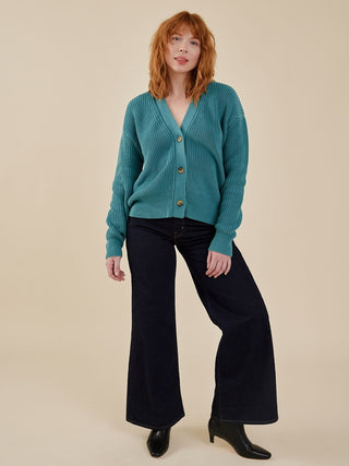 Fisherman Cardigan - Teal