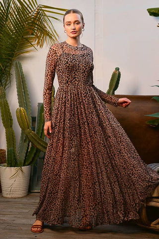 Lara Leopard Print Mesh Maxi Dress