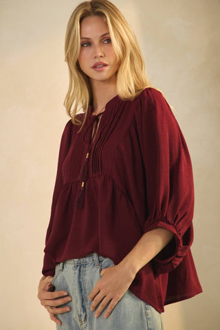 Kimberly Flowy Blouse - Burgundy