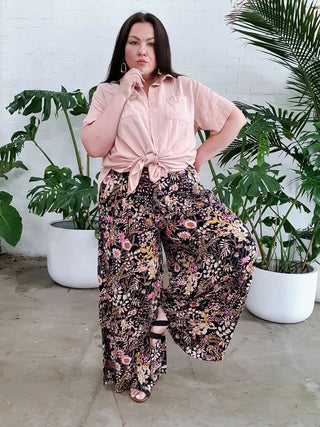 Palazzo Wide Leg Pants in Black Wildflower