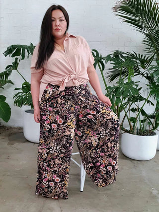 Palazzo Wide Leg Pants in Black Wildflower