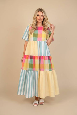 Patchwork Plaid Maxi Dress