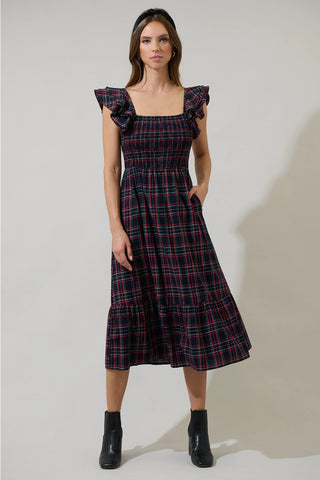 Chapman Plaid Ruffle Midi Dress