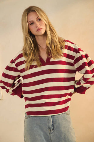 Lucy Striped Ottoman Pullover - Dark Red