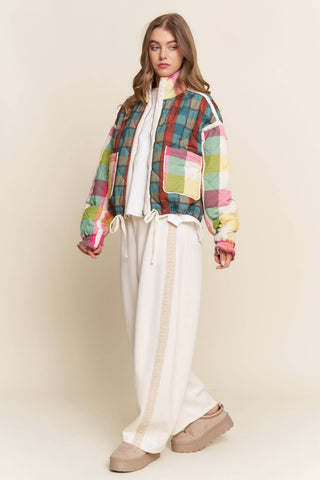 Rainbow Plaid Puffer Jacket