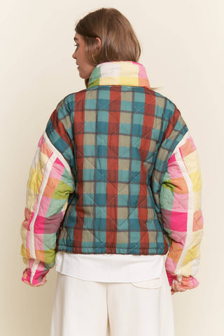 Rainbow Plaid Puffer Jacket