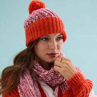 Lolly Twist Bobble Beanie Hat - Orange