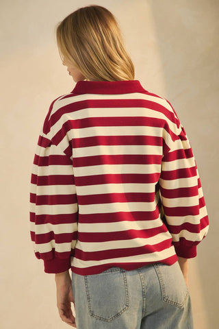Lucy Striped Ottoman Pullover - Dark Red