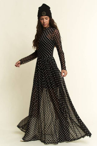 Lara Polka Dot Mesh Maxi Dress
