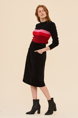 Black Velvet A-line Skirt