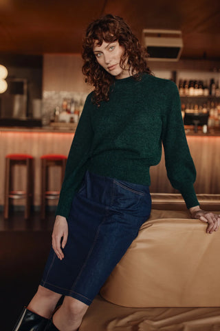 Bell Sleeve Alpaca Knit Jumper in Deep Green