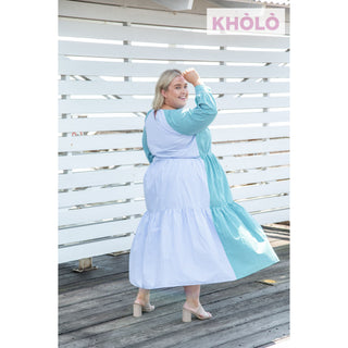 Bella Dress in Deep Teal & Powder Blue