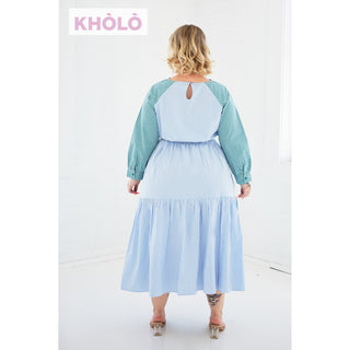 Bella Dress in Deep Teal & Powder Blue