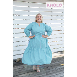 Bella Dress in Deep Teal & Powder Blue