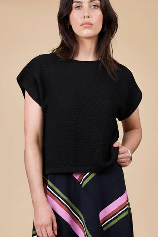 Black Capped Sleeve Zig Zag Knit