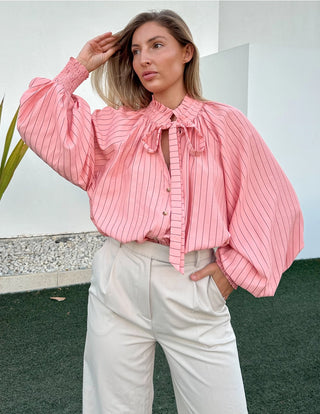 Blush Stripe Bow Blouse