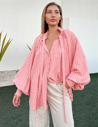 Blush Stripe Bow Blouse