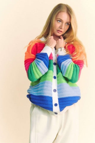 Bold Rainbow Striped Knit Cardigan