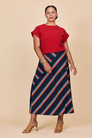 Brick Red Capped Sleeve Zig Zag Knit