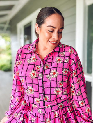 Shawty Button Down Dress in Hella Pink