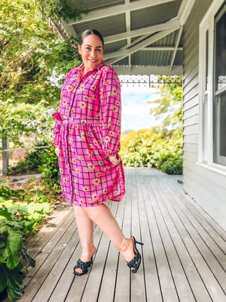 Shawty Button Down Dress in Hella Pink