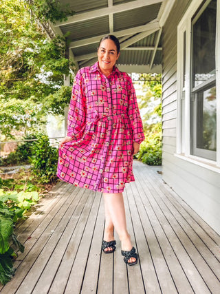 Shawty Button Down Dress in Hella Pink