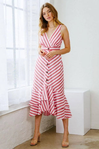 Candy Striped Ruffle Hem Midi Dress