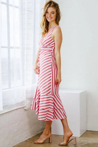 Candy Striped Ruffle Hem Midi Dress