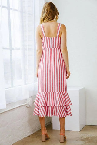 Candy Striped Ruffle Hem Midi Dress