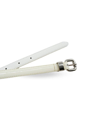 Carrie Skinny Patent Leather Belt – Off White