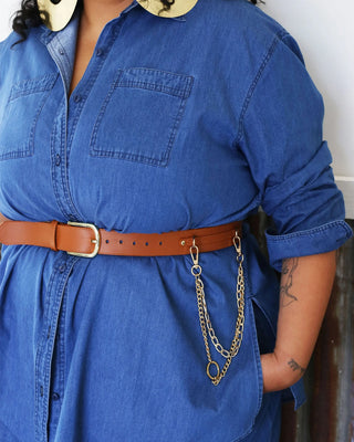 Vegan Chain Belt in Tan + Gold