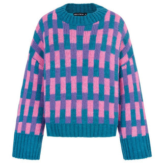 Charlotte Geometric Pattern Wide Sleeve Knit Jumper - Teal