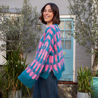 Charlotte Geometric Pattern Wide Sleeve Knit Jumper - Teal