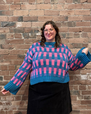 Charlotte Geometric Pattern Wide Sleeve Knit Jumper - Teal