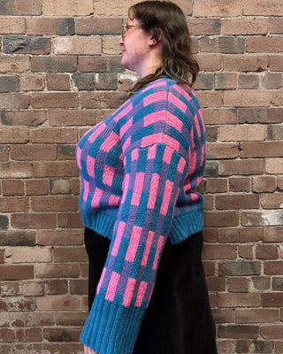 Charlotte Geometric Pattern Wide Sleeve Knit Jumper - Teal